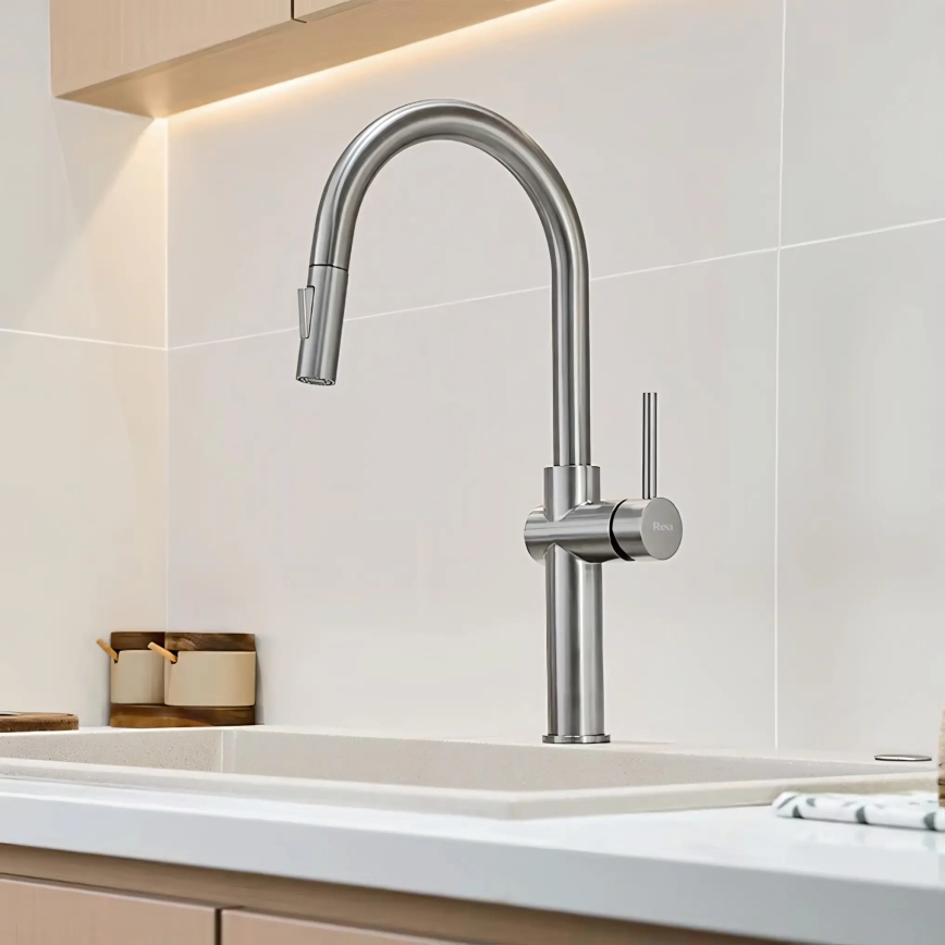 REA-B6330 - Смесител за мивка с изтегляща се душ глава FRESH 45 см никел