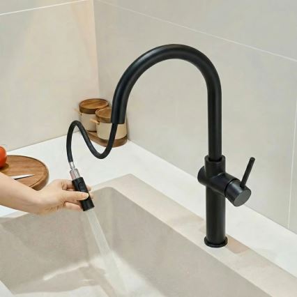 REA-B7200 - Смесител за мивка с изтеглящ се душ FRESH 45 см черен