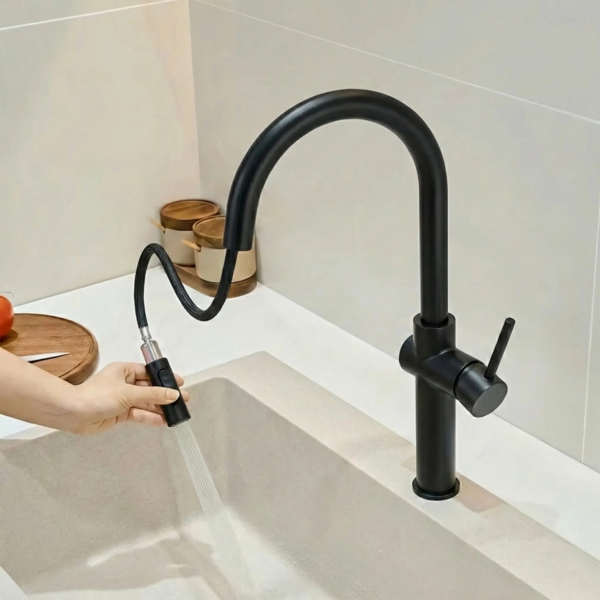 REA-B7200 - Смесител за мивка с изтеглящ се душ FRESH 45 см черен