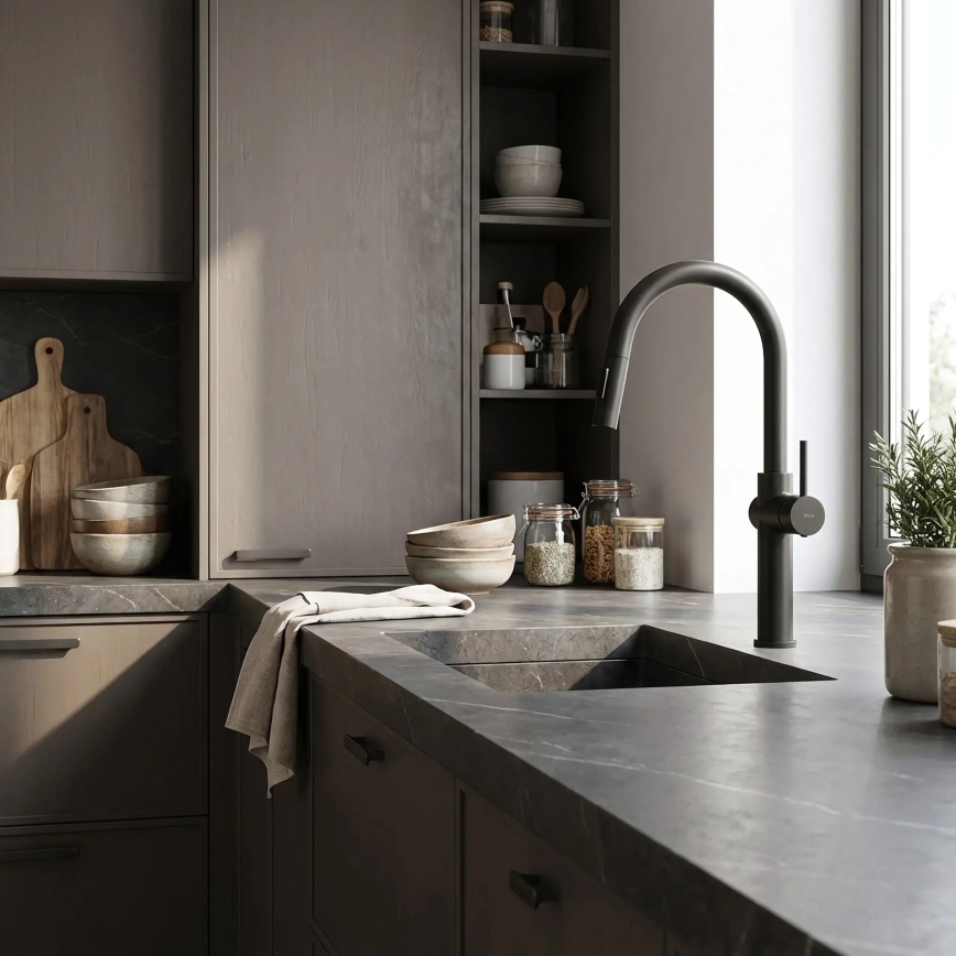 REA-B7200 - Смесител за мивка с изтеглящ се душ FRESH 45 см черен