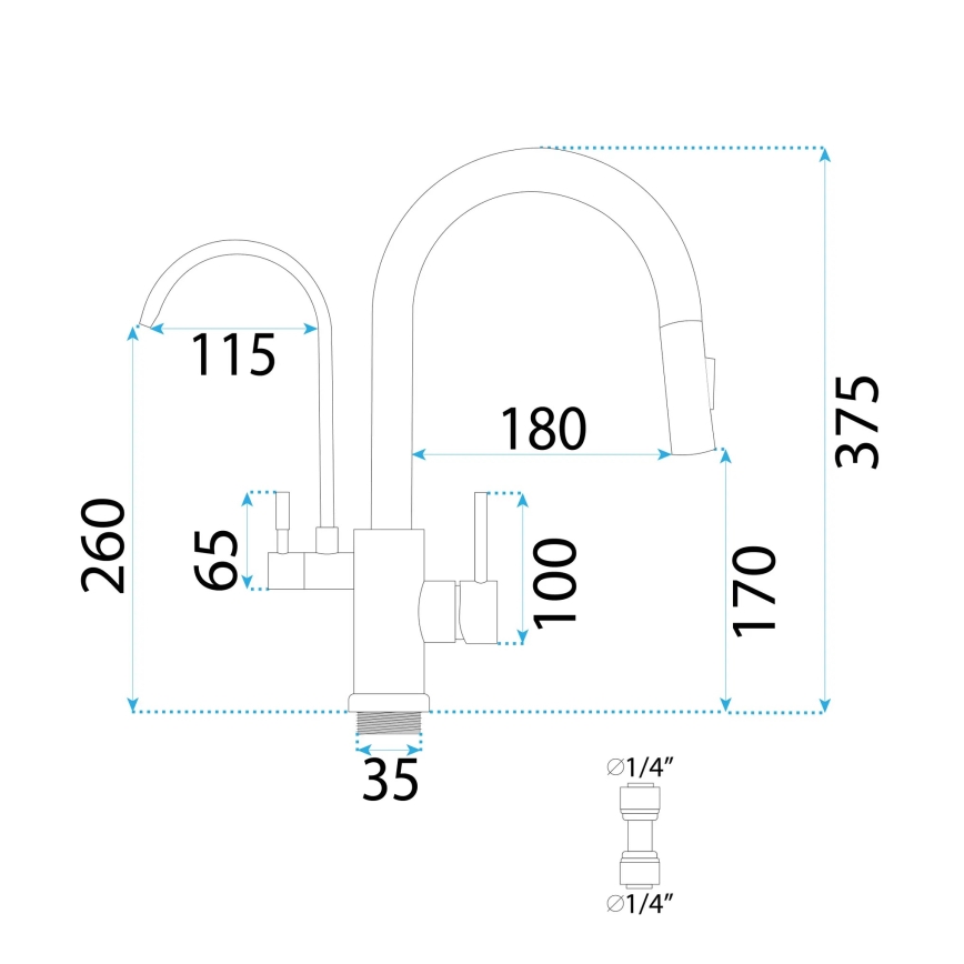 REA-B7596 - Смесител за мивка с изтеглящ се душ и филтрираща система ECO FRESH, 37,5 см, четкано злато
