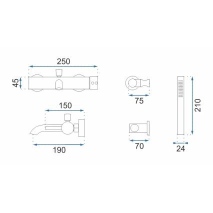 REA-B8010 - Комплект за вана LUNGO в четкано злато