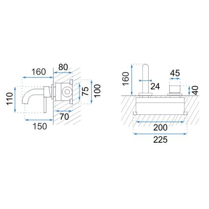 REA-B8652 - Вграден смесител за умивалник LUNGO, четкано злато