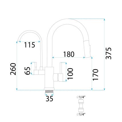REA-B8989 - Смесител за мивка с изтеглящ се душ и филтрация ECO FRESH 37,5 см златист