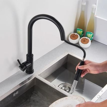 REA-B9147 - Смесител за мивка с изтеглящ се душ FRESH 39,5 см матово черен
