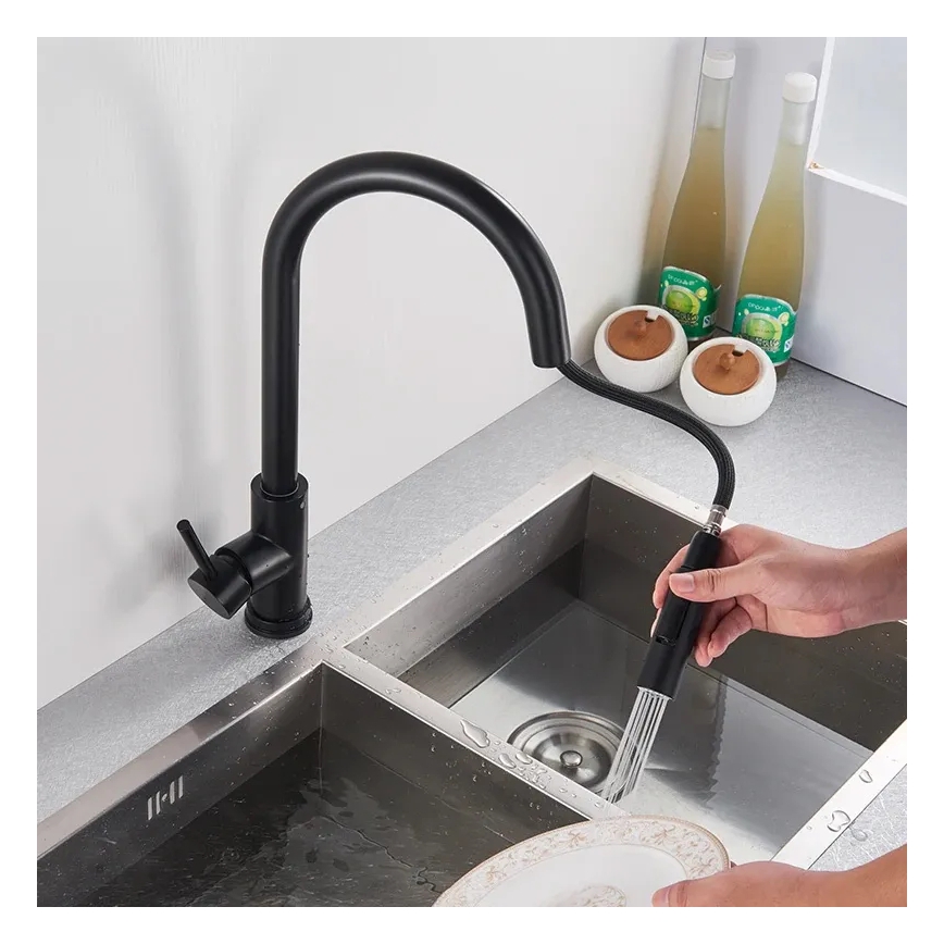 REA-B9147 - Смесител за мивка с изтеглящ се душ FRESH 39,5 см матово черен