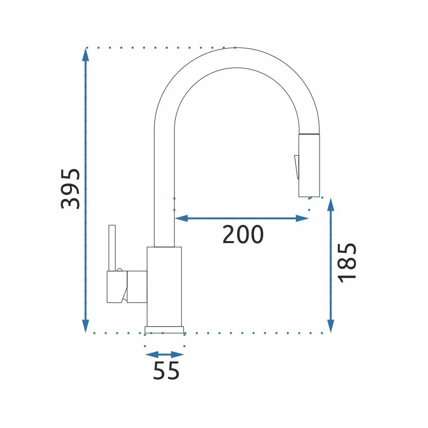REA-B9147 - Смесител за мивка с изтеглящ се душ FRESH 39,5 см матово черен