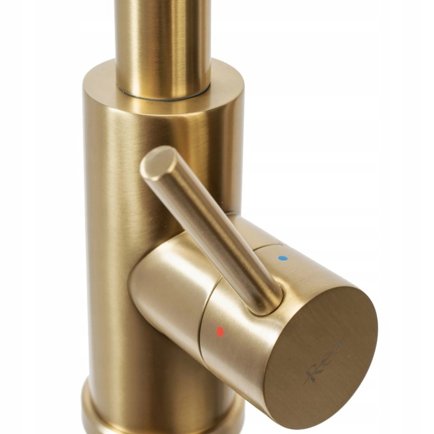REA-B9842 - Смесител за кухненска мивка с докосване и изтеглящ се душ FRESH TOUCH, 37 см, 4xAA, четкано злато
