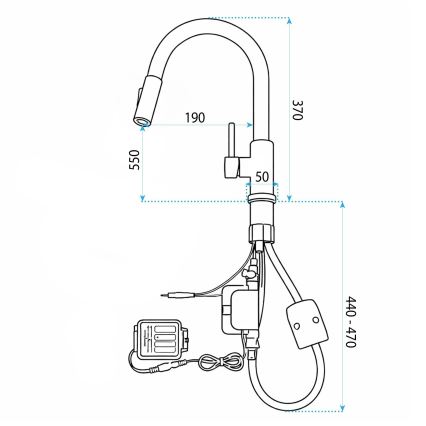 REA-B9842 - Смесител за кухненска мивка с докосване и изтеглящ се душ FRESH TOUCH, 37 см, 4xAA, четкано злато