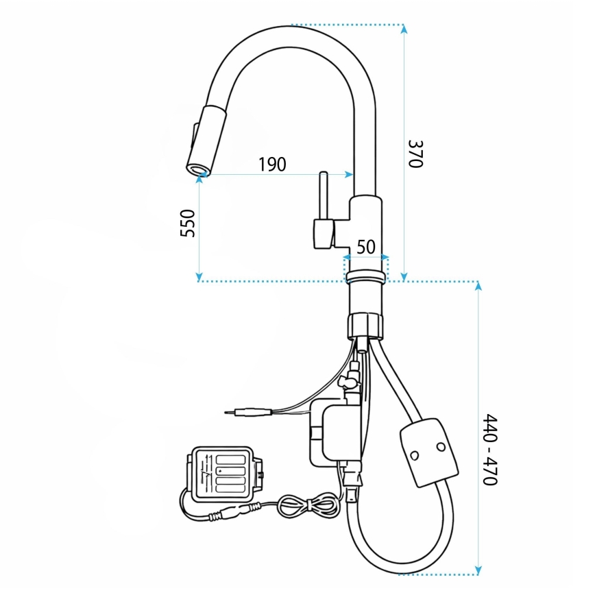 REA-B9842 - Смесител за кухненска мивка с докосване и изтеглящ се душ FRESH TOUCH, 37 см, 4xAA, четкано злато