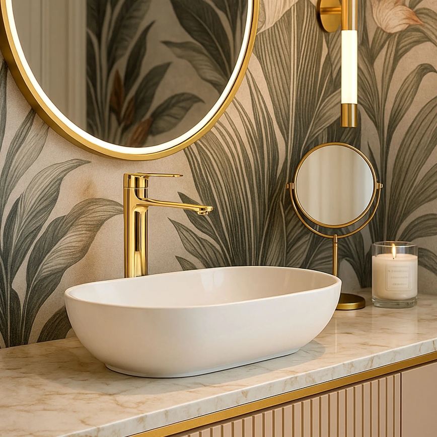 REA-B9983 - Смесител за умивалник STORM 29,5 см, златист