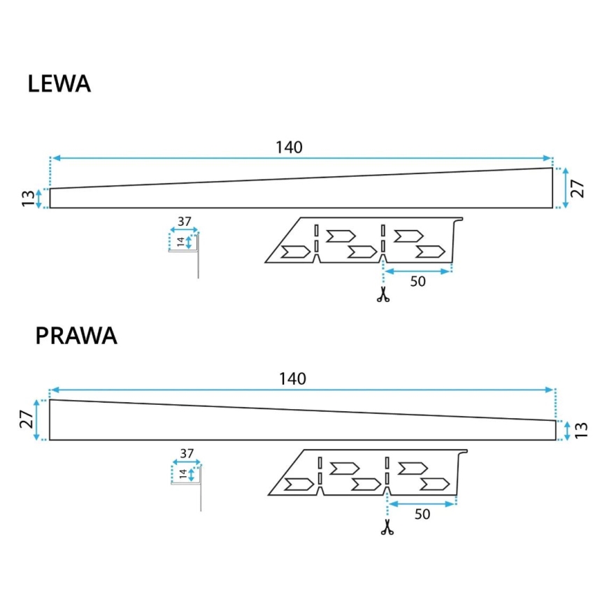 REA-K3218 - Наклонна лайстна 140 см черна