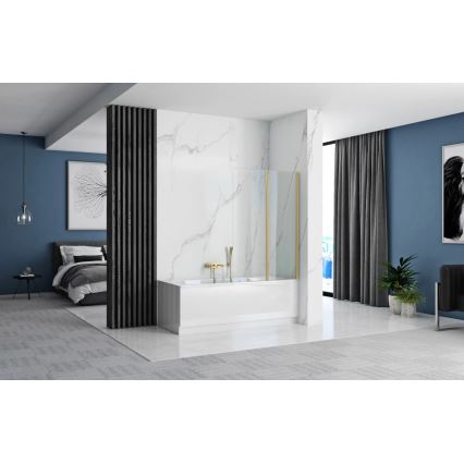 REA-K9777 - Сгъваем параван за вана AGAT 140x100 см четкано злато/прозрачно