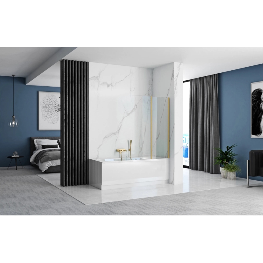 REA-K9777 - Сгъваем параван за вана AGAT 140x100 см четкано злато/прозрачно