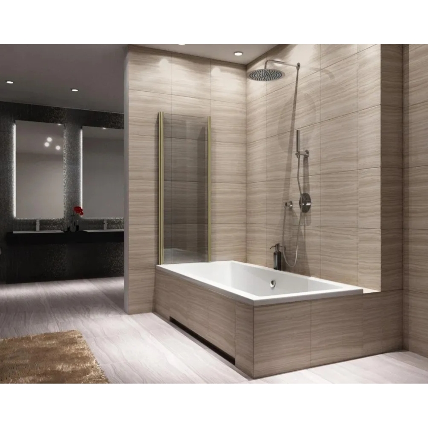 REA-K9777 - Сгъваем параван за вана AGAT 140x100 см четкано злато/прозрачно