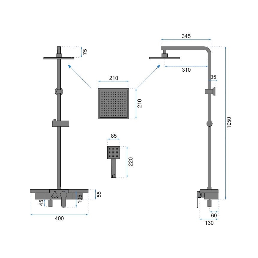 REA-P0636 - Комплект за душ BRAVO в матово черно