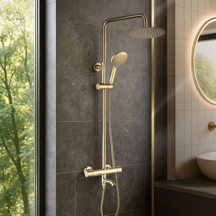 REA-P5960 - Комплект за душ с термостатен смесител LUNGO DIAMOND в златно