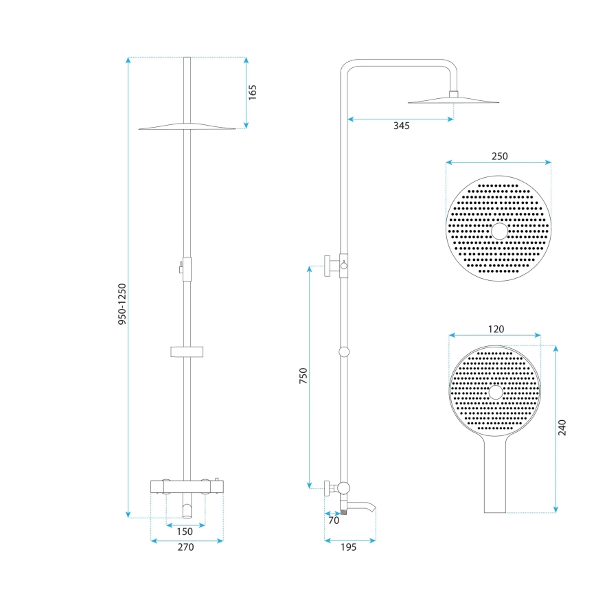 REA-P5961 - Душ комплект с термостатен смесител LUNGO DIAMOND, лъскав хром