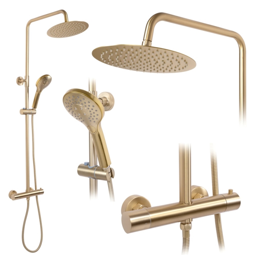 REA-P6602 - Душ комплект с термостатен смесител VINCENT, четкано златно покритие