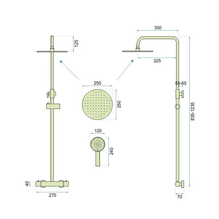 REA-P6602 - Душ комплект с термостатен смесител VINCENT, четкано златно покритие