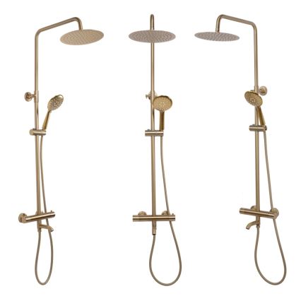 REA-P6604 - Комплект за душ с термостатен смесител LUNGO, четкано злато