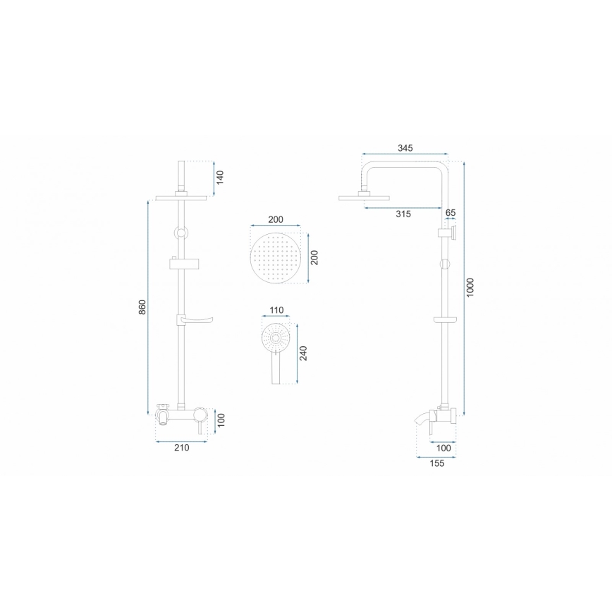 REA-P7005 - Комплект за душ LUIS в матово черно