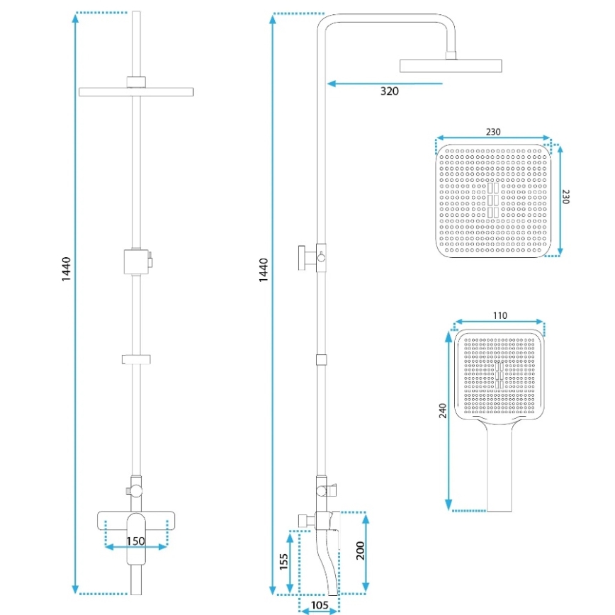 REA-P7841 - Душ комплект с батерия ARGUS, четкано златно покритие