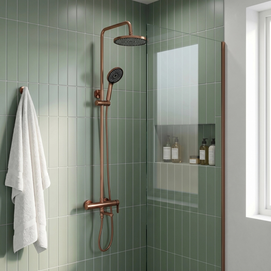 REA-P8715 - Душ комплект със смесител ARCOS, четкан мед