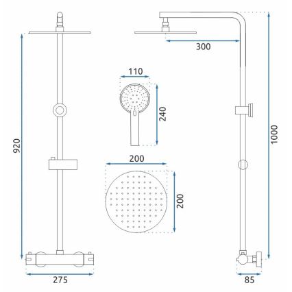 REA-P8804 - Комплект за душ с термостатен смесител BLISS матово черно
