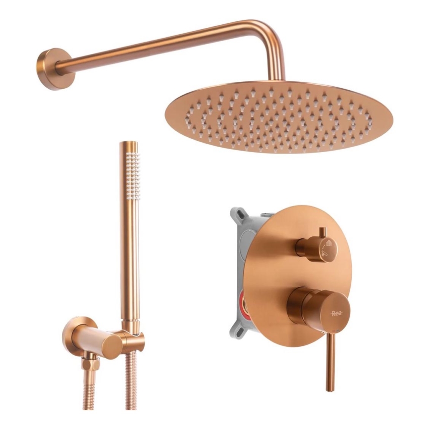 REA-P8809 - Душ комплект с вграден смесител LUNGO, четкано медно покритие