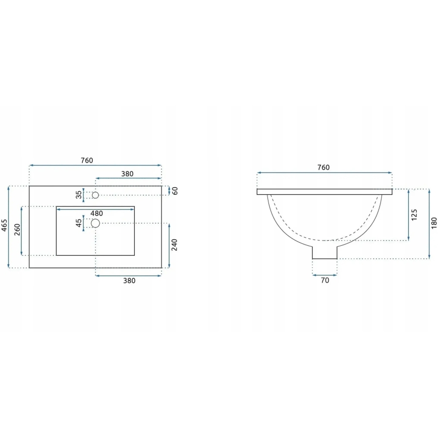 REA-U0040 - Вграден умивалник DAFNE 46,5x76 см керамика/лъскаво бяло