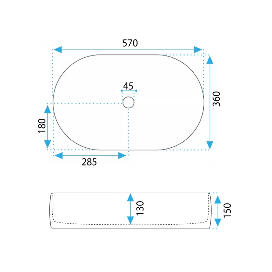 REA-U0600 - Мивка за плот ALMA 36x57 см, керамична, гланцово бяла
