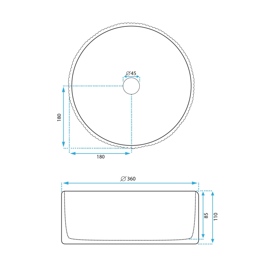 REA-U0601 - Мивка за плот DELIA, 36 см, гланцово бяла с имитация на камък