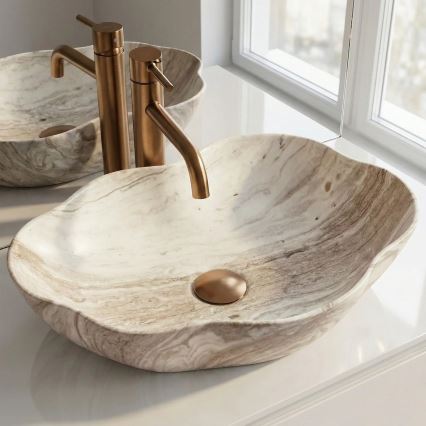 REA-U0618 - Умивалник за плот PEARL 38x50,5 cm керамика/бежова/имитация на камък