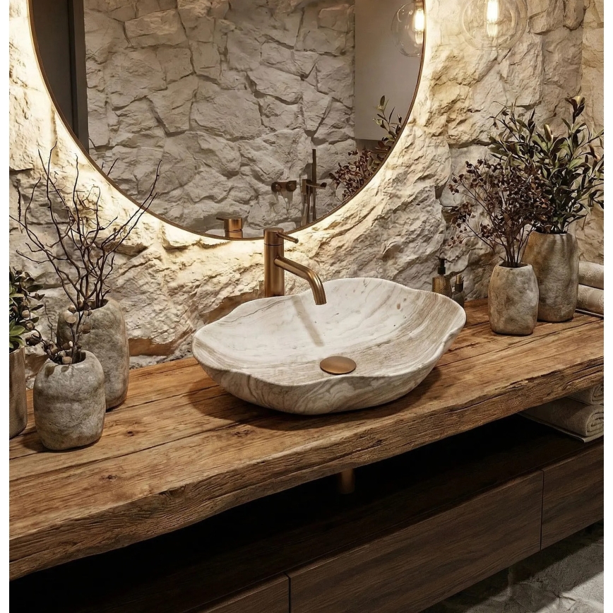 REA-U0618 - Умивалник за плот PEARL 38x50,5 cm керамика/бежова/имитация на камък