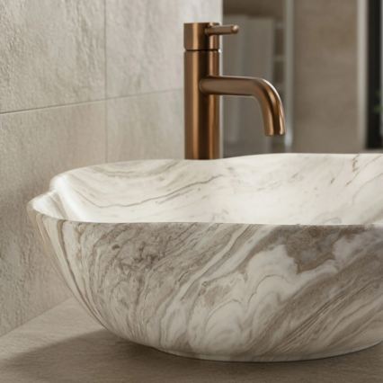 REA-U0618 - Умивалник за плот PEARL 38x50,5 cm керамика/бежова/имитация на камък