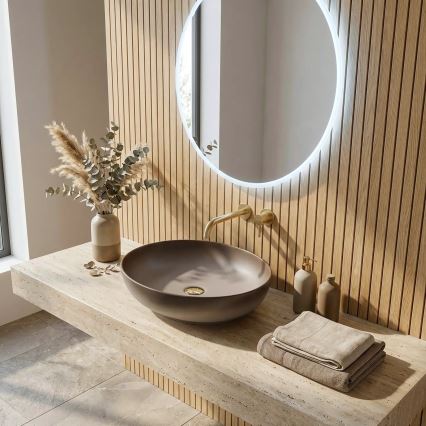 REA-U0627 - Умивалник за плот CAROLA 39x51,5 cm керамика/бежова/кафява