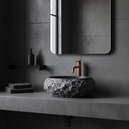 REA-U0634 - Умивалник за плот MIKA GABRO 38x50 cm черен/имитация на камък