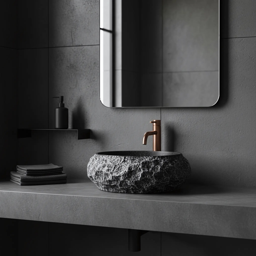 REA-U0634 - Умивалник за плот MIKA GABRO 38x50 cm черен/имитация на камък