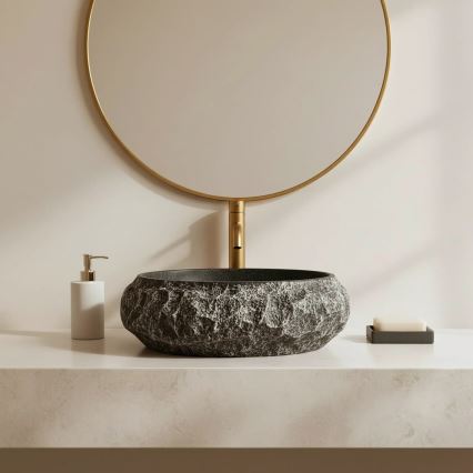 REA-U0634 - Умивалник за плот MIKA GABRO 38x50 cm черен/имитация на камък