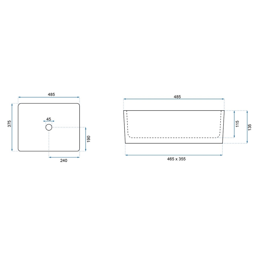 REA-U0669 - Мивка за плот ANITA 37,5x48,5 cm керамика/гланцово бяло