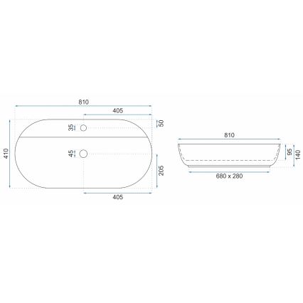 REA-U2541 - Мивка за плот AURA 41x81 cm керамика/бял гланц
