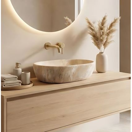 REA-U3000 - Мивка за плот AMELIA 34,5 x 48 см, керамична, бежова, в имитация на камък