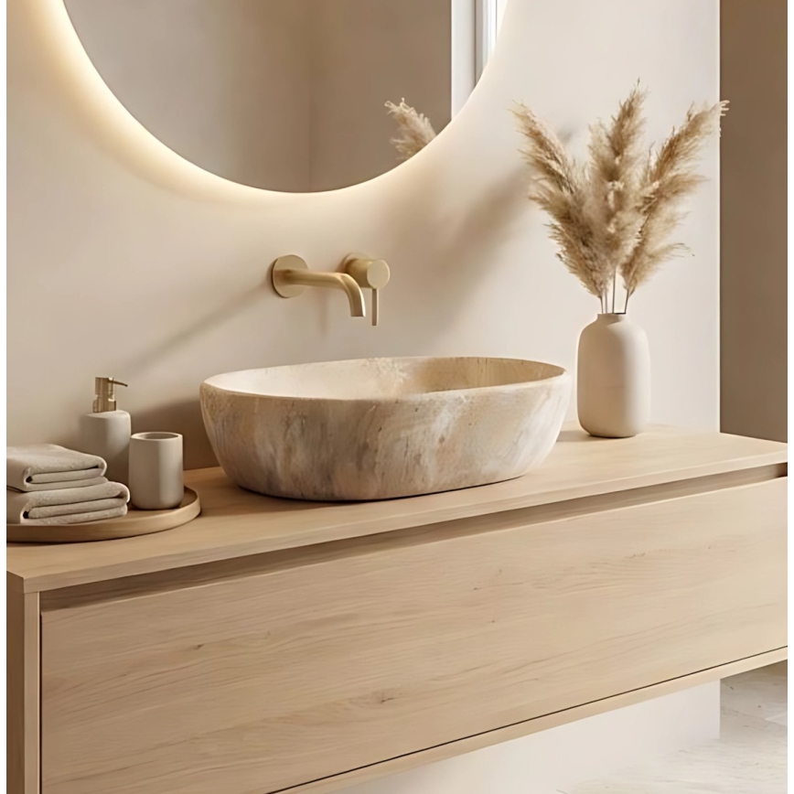 REA-U3000 - Мивка за плот AMELIA 34,5 x 48 см, керамична, бежова, в имитация на камък