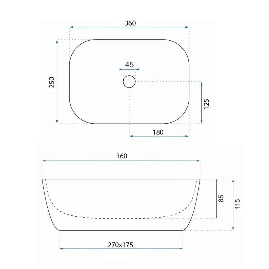 REA-U3321 - Мивка за плот BELINDA MINI 25x36 см керамика/сива/имитация на камък