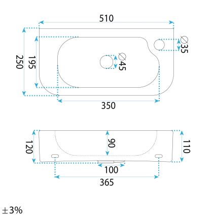 REA-U3610 - Мивка за плот/стенен монтаж ODETTA 25x51 см керамика/бял гланц