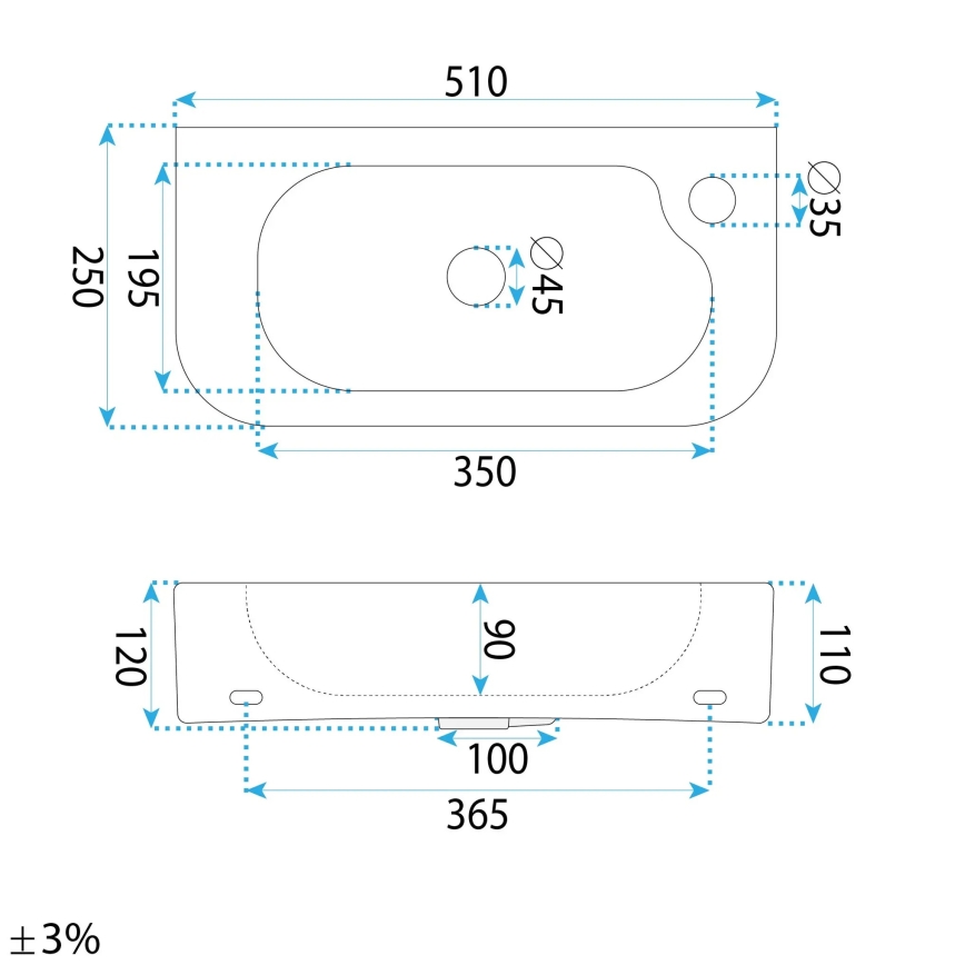 REA-U3610 - Мивка за плот/стенен монтаж ODETTA 25x51 см керамика/бял гланц