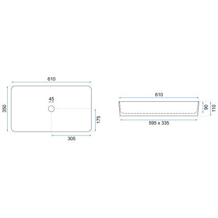 REA-U3690 - Мивка за плот DENIS 35x61 см, керамика, матово черна