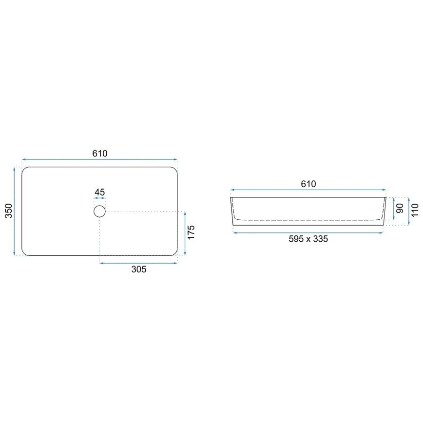 REA-U3690 - Мивка за плот DENIS 35x61 см, керамика, матово черна