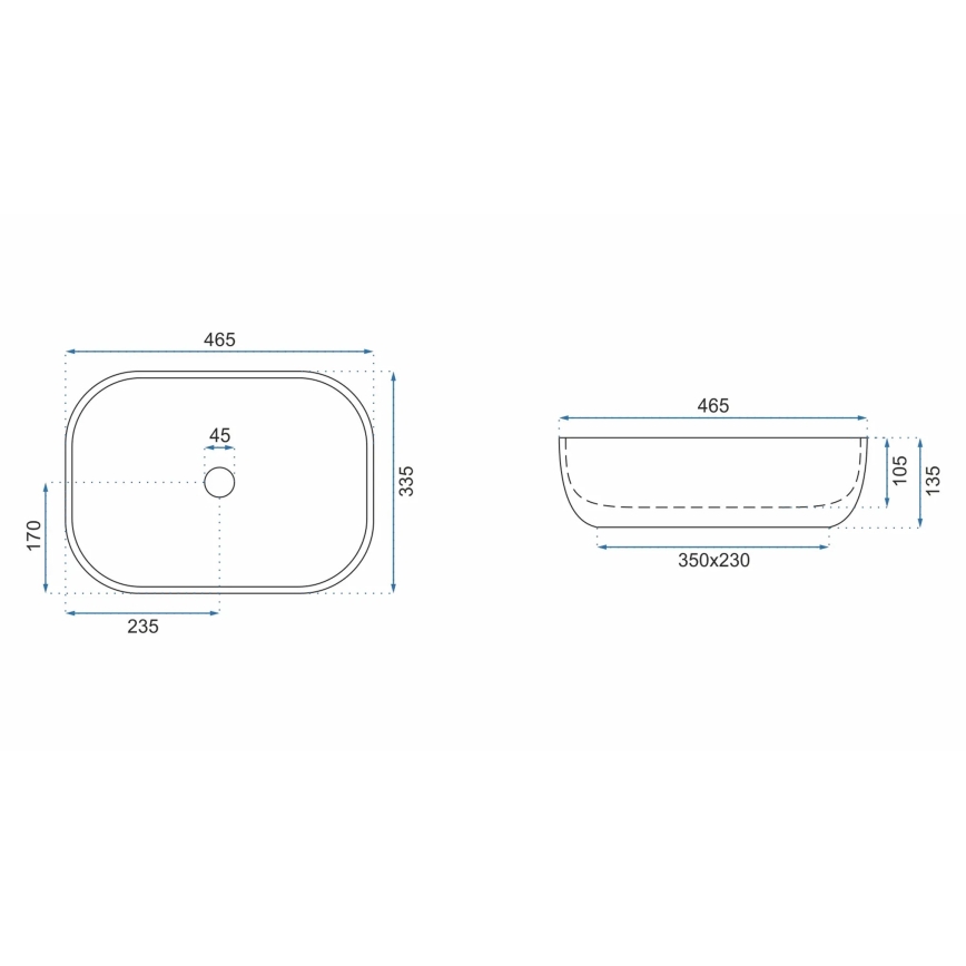 REA-U3801 - Мивка за плот LIVIA 33,5x46,5 cm керамика/сива/имитация на камък